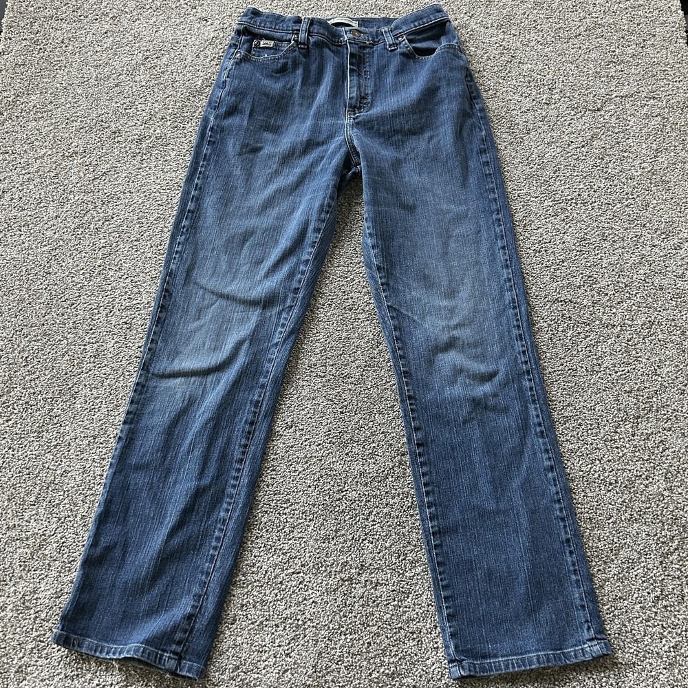 Lee Relaxed Straight Leg Jeans Womens 8 Tall Med Wash Blue Stretch Denim Pants